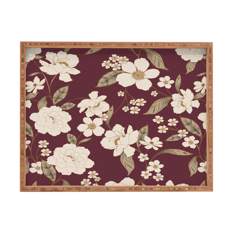 Gabriela Fuente Burgundy Floral Roberta Rectangular Tray