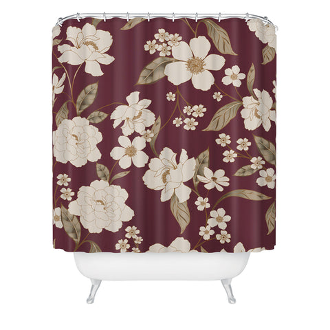 Gabriela Fuente Burgundy Floral Roberta Shower Curtain