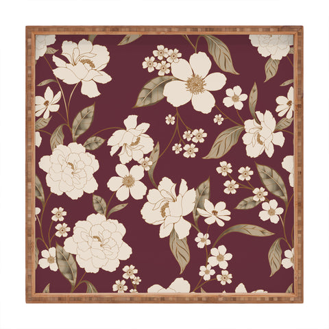 Gabriela Fuente Burgundy Floral Roberta Square Tray