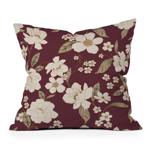 Gabriela Fuente Burgundy Floral Roberta Outdoor Throw Pillow