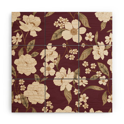 Gabriela Fuente Burgundy Floral Roberta Wood Wall Mural