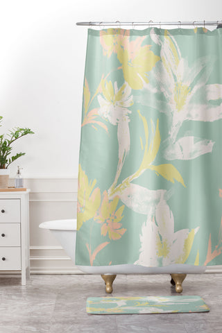 Gabriela Fuente Emma Floral Mint Shower Curtain And Mat