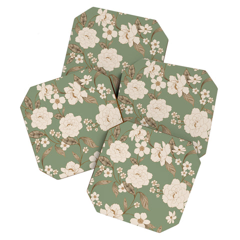 Gabriela Fuente Olive Floral Roberta Coaster Set
