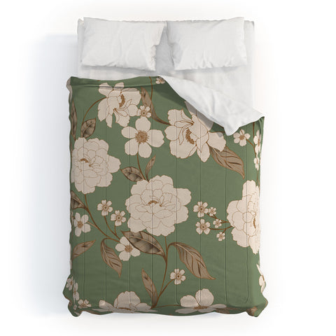Gabriela Fuente Olive Floral Roberta Comforter
