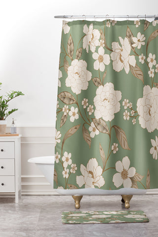 Gabriela Fuente Olive Floral Roberta Shower Curtain And Mat
