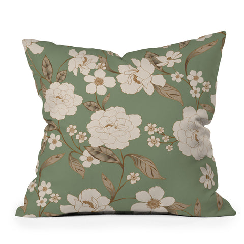Gabriela Fuente Olive Floral Roberta Outdoor Throw Pillow