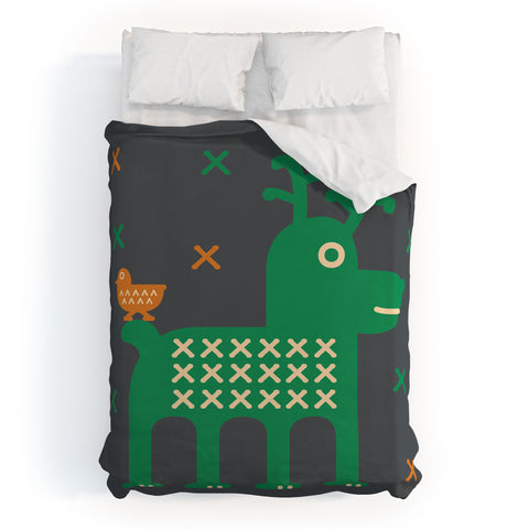 Gabriela Larios Reindeer And Birdy Duvet Cover