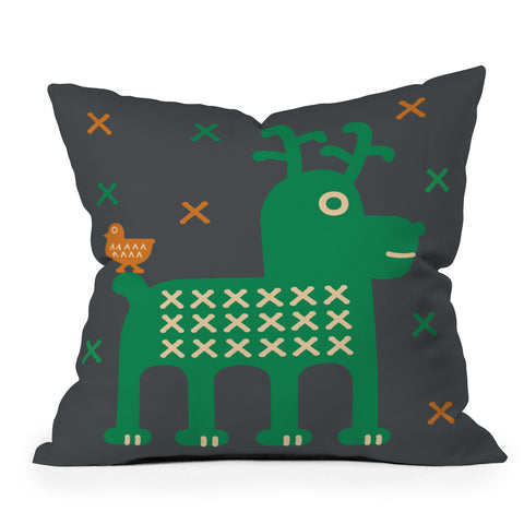 Gabriela Larios Reindeer And Birdy Outdoor Throw Pillow