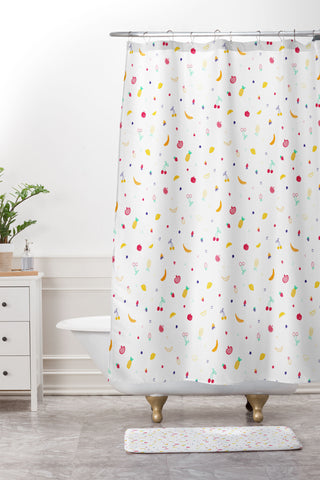 Gabriela Simon Ditsy Fruity Doodles Shower Curtain And Mat