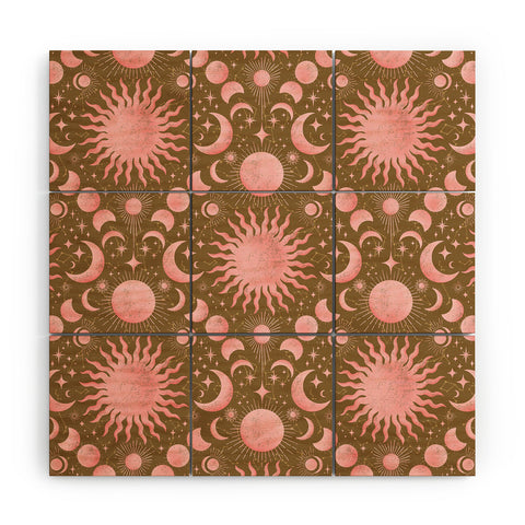 Gabriela Simon Dusty Pink Boho Celestial Wood Wall Mural