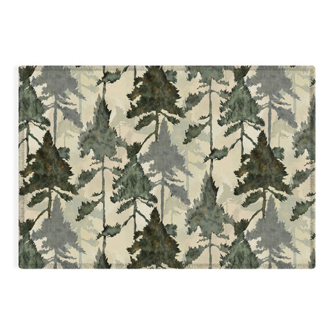 Gabriela Simon Enchanted Watercolor Pine Forest Outdoor Rug
