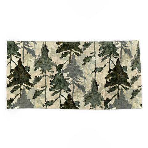 Gabriela Simon Enchanted Watercolor Pine Forest Beach Towel