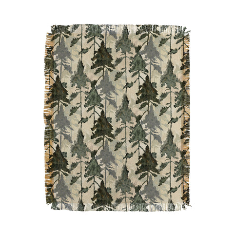 Gabriela Simon Enchanted Watercolor Pine Forest Throw Blanket