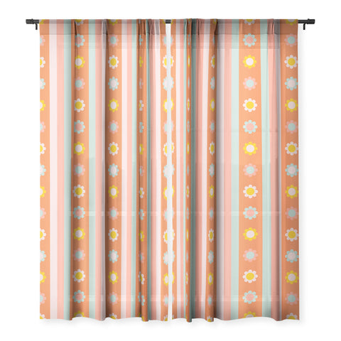 Gabriela Simon Groovy 70s Flowers Stripes Sheer Window Curtain