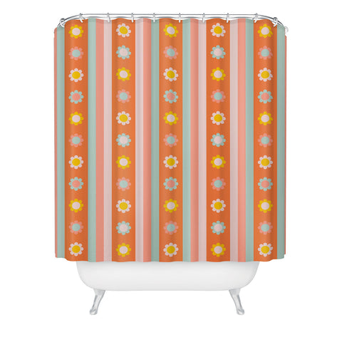 Gabriela Simon Groovy 70s Flowers Stripes Shower Curtain