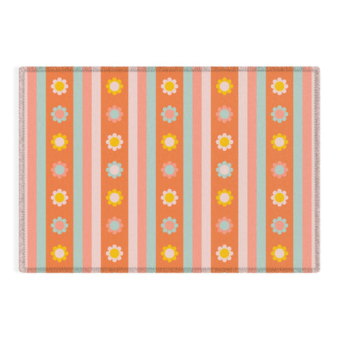 Gabriela Simon Groovy 70s Flowers Stripes Outdoor Rug