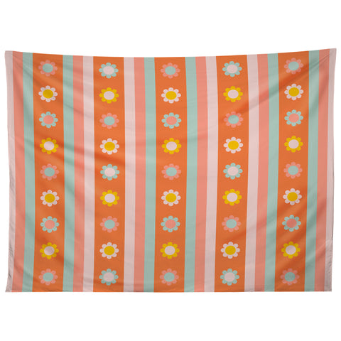 Gabriela Simon Groovy 70s Flowers Stripes Tapestry