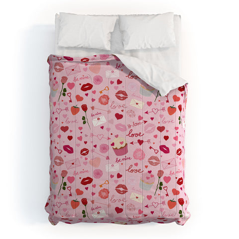 Gabriela Simon Pink valentines Day with Kisses Comforter