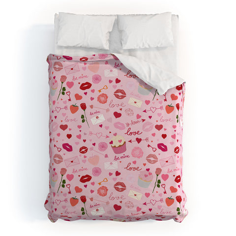 Gabriela Simon Pink valentines Day with Kisses Duvet Cover