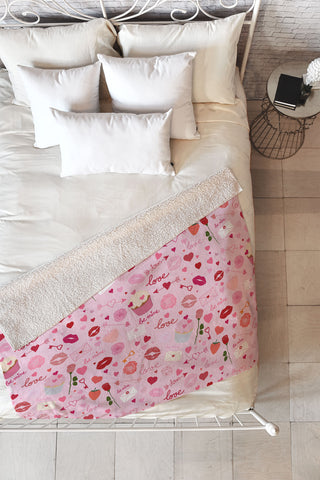 Gabriela Simon Pink valentines Day with Kisses Fleece Throw Blanket