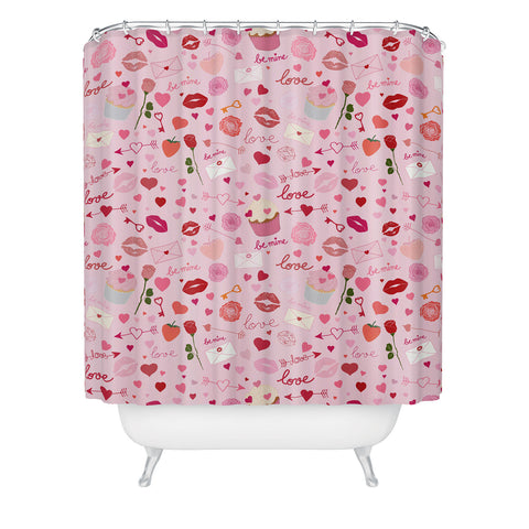 Gabriela Simon Pink valentines Day with Kisses Shower Curtain