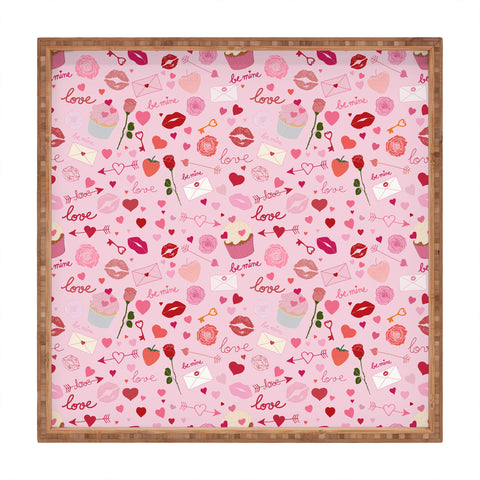 Gabriela Simon Pink valentines Day with Kisses Square Tray