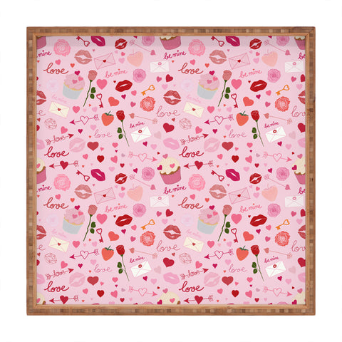 Gabriela Simon Pink valentines Day with Kisses Square Tray