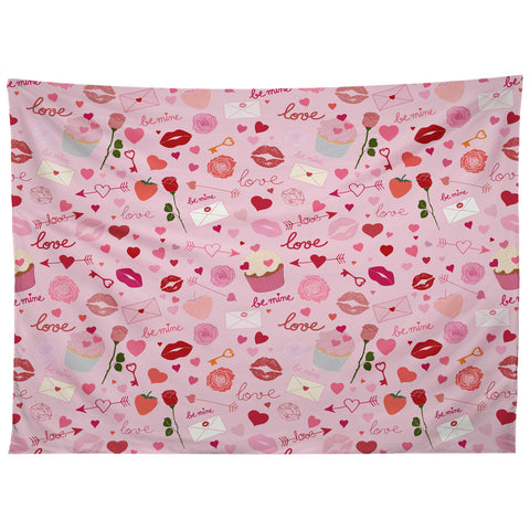 Gabriela Simon Pink valentines Day with Kisses Tapestry
