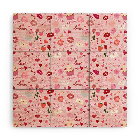 Gabriela Simon Pink valentines Day with Kisses Wood Wall Mural