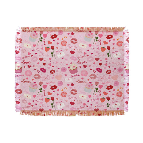 Gabriela Simon Pink valentines Day with Kisses Throw Blanket