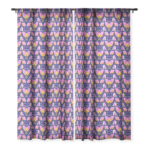 Gabriela Simon Purple Violet Luna Moths Sheer Window Curtain