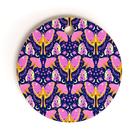 Gabriela Simon Purple Violet Luna Moths Cutting Board Round