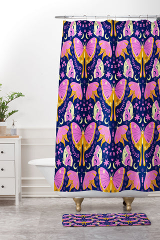 Gabriela Simon Purple Violet Luna Moths Shower Curtain And Mat