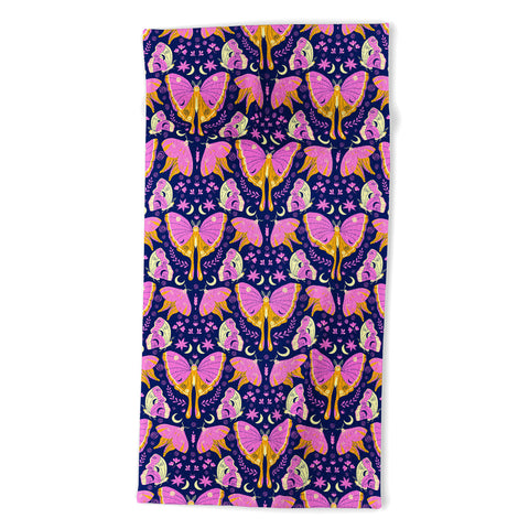 Gabriela Simon Purple Violet Luna Moths Beach Towel