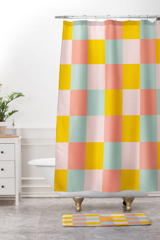 Gabriela Simon Retro Funky Checks Shower Curtain And Mat