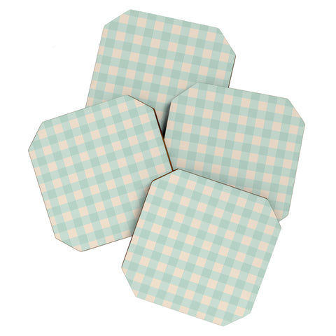 Gabriela Simon Retro Green Blue Gingham Coaster Set