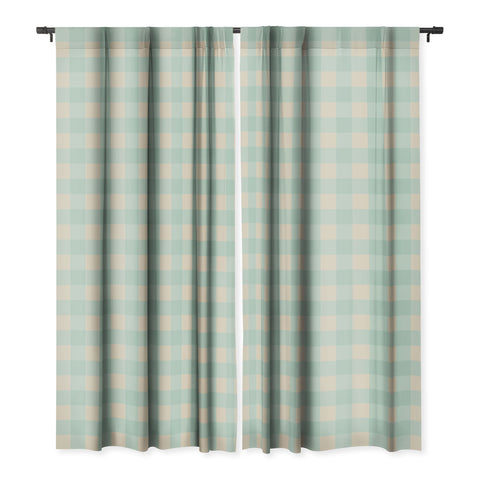 Gabriela Simon Retro Green Blue Gingham Blackout Window Curtain