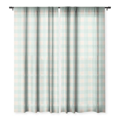 Gabriela Simon Retro Green Blue Gingham Sheer Window Curtain