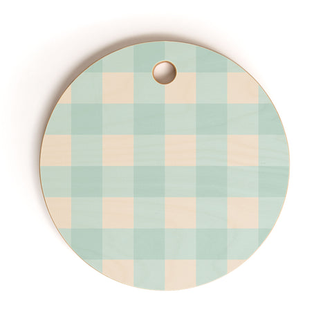 Gabriela Simon Retro Green Blue Gingham Cutting Board Round