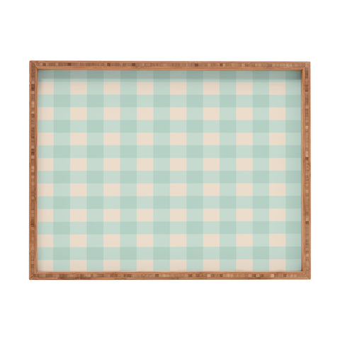 Gabriela Simon Retro Green Blue Gingham Rectangular Tray