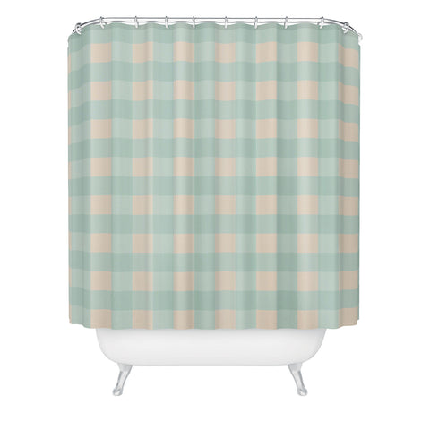 Gabriela Simon Retro Green Blue Gingham Shower Curtain