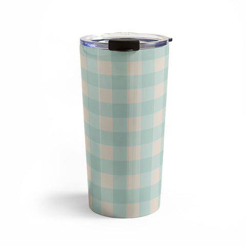 Gabriela Simon Retro Green Blue Gingham Travel Mug