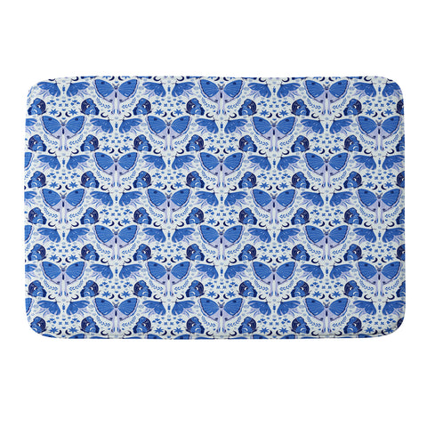 Gabriela Simon Vintage Blue Moths Memory Foam Bath Mat