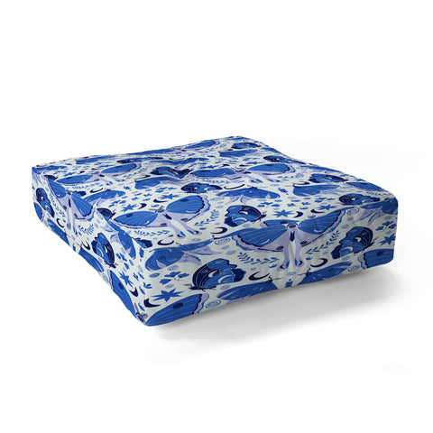 Gabriela Simon Vintage Blue Moths Floor Pillow Square