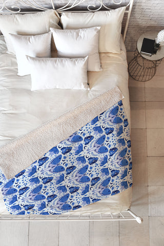 Gabriela Simon Vintage Blue Moths Fleece Throw Blanket
