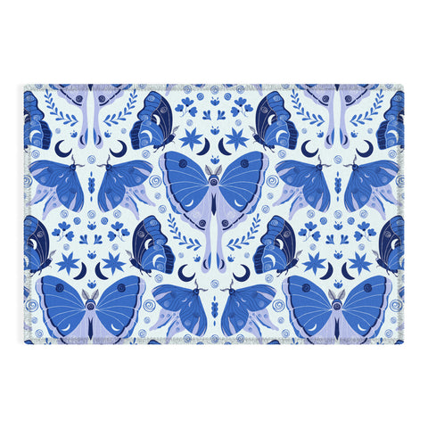 Gabriela Simon Vintage Blue Moths Outdoor Rug