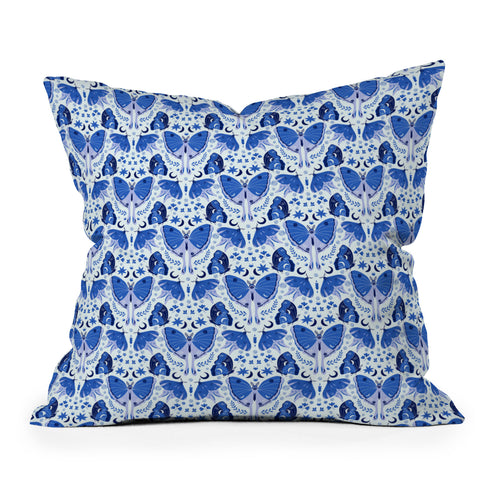 Gabriela Simon Vintage Blue Moths Outdoor Throw Pillow