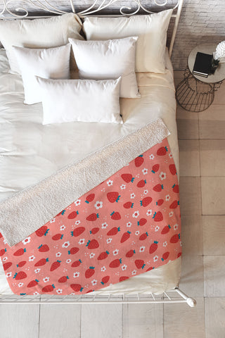 Gabriela Simon Wild Strawberries Red Fleece Throw Blanket
