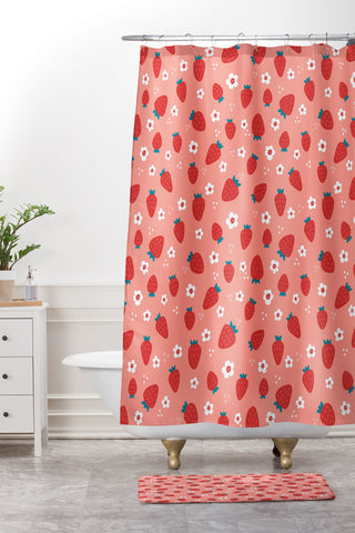 Gabriela Simon Wild Strawberries Red Shower Curtain And Mat