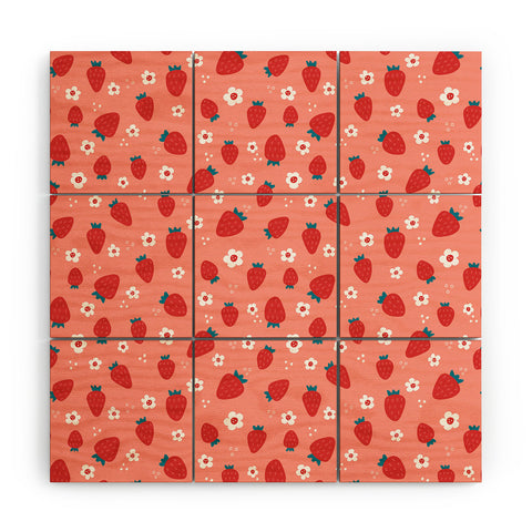 Gabriela Simon Wild Strawberries Red Wood Wall Mural